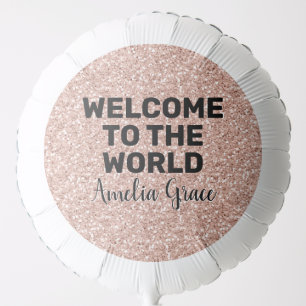 Pink Rose Gold Glitter Welcome New Baby Girl Balloon