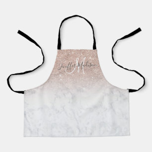 Pink rose gold glitter white marble Personalized Apron