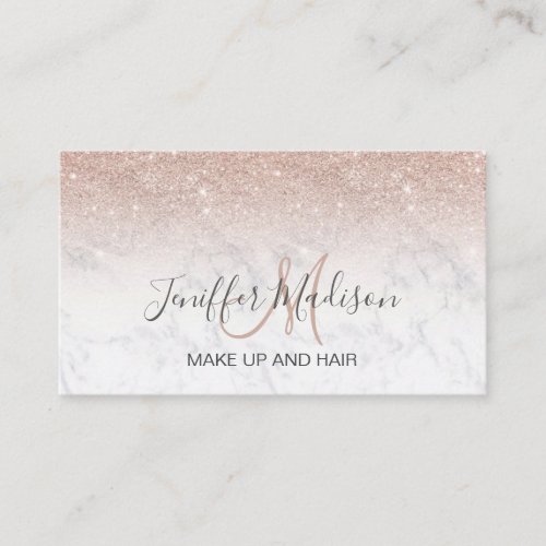 Pink rose gold glitter white marble Personalized   Business Card