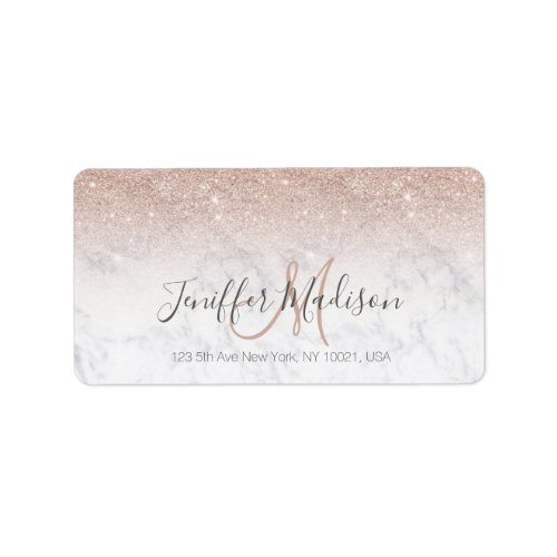 Pink rose gold glitter white marble Personalized   Label