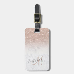 Pink rose gold glitter white marble Personalized Luggage Tag