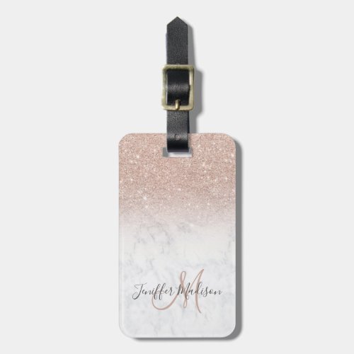 Pink rose gold glitter white marble Personalized   Luggage Tag