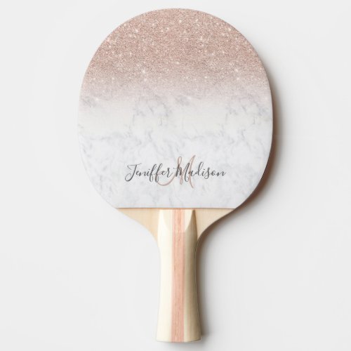 Pink rose gold glitter white marble Personalized   Ping Pong Paddle