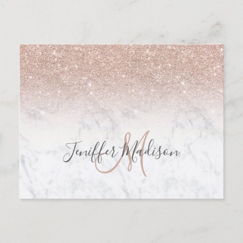 Pink rose gold glitter white marble Personalized   Postcard