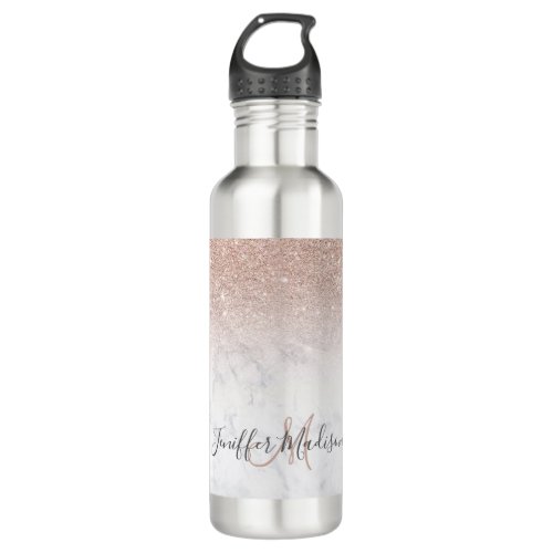 Pink rose gold glitter white marble Personalized   Stainless Steel Water Bottle