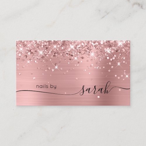 Pink Rose Gold Glittery Glam Stylish Signature Business Card