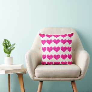 Pink Rose Gold Glittery Hearts Valentines Day 2023 Throw Pillow