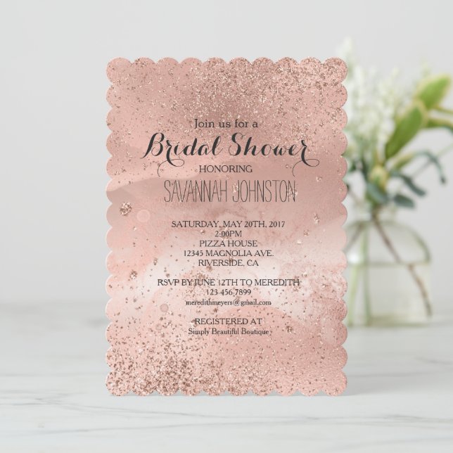Pink Rose Gold Glitzy Sparkle bridal shower  Invitation (Standing Front)