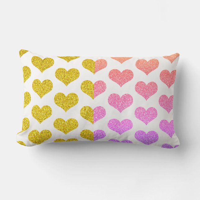 Pink Rose Gold Golden Ombre Hearts Patterns Cute Lumbar Pillow (Front)