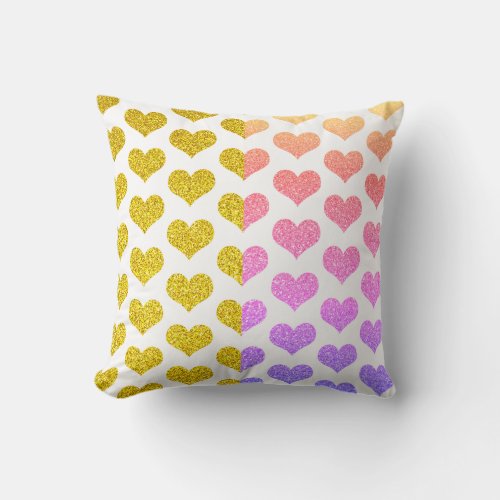 Pink Rose Gold Golden Ombre Hearts Patterns Cute Throw Pillow