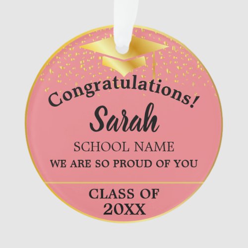 Pink Rose Gold Graduation Class Of 2024 Custom Ornament