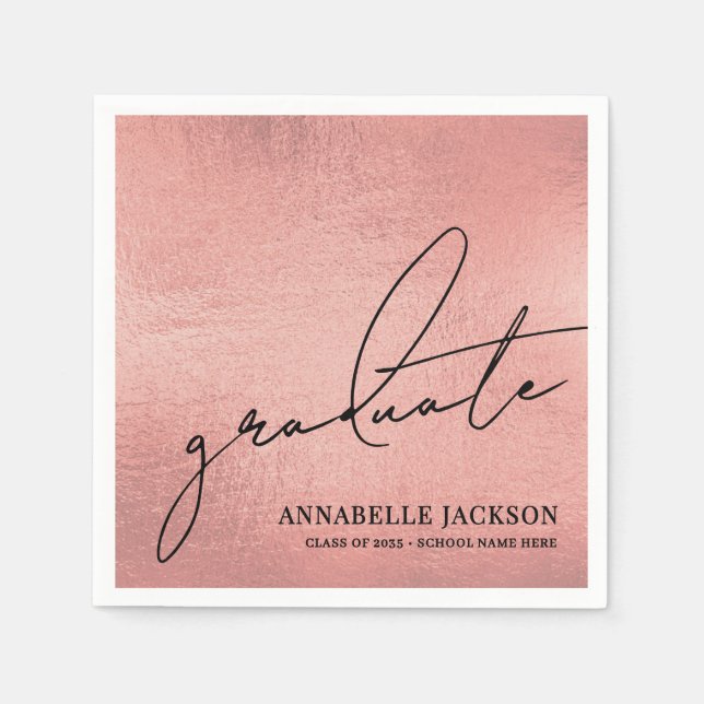 Pink Rose Gold Graduation Napkins (Front)