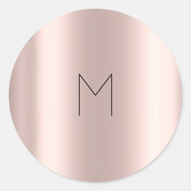 Pink Rose Gold Gray Grey Round Monogram Classic Round Sticker (Front)