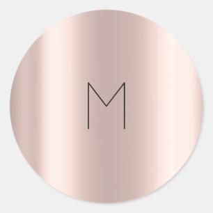 Pink Rose Gold Gray Grey Round Monogram Classic Round Sticker