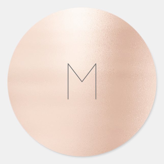 Pink Rose Gold Gray Grey Round Monogram Classic Round Sticker (Front)