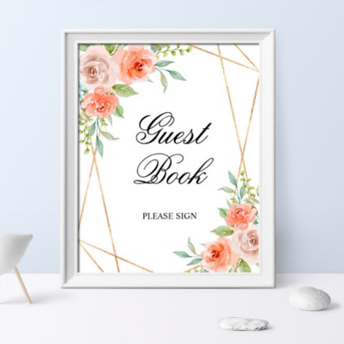 Pink Rose  Gold  Guest Book Shower Sing Poster