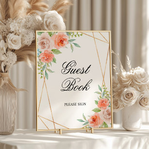 Pink Rose & Gold  Guest Book Shower Sing Poster