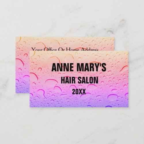 Pink Rose Gold Hair Salon Girly Water Drops Artsy Business Card