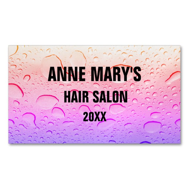 Pink Rose Gold Hair Salon Girly Water Drops Ombre Business Card Magnet (Front)