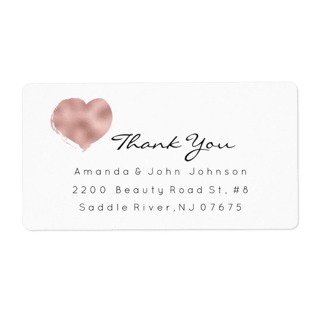 Pink Rose Gold Heart Brush Stroke Thank You Label (Front)