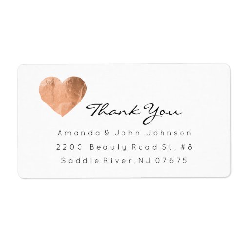Pink Rose Gold Heart Brush Stroke Thank You Label