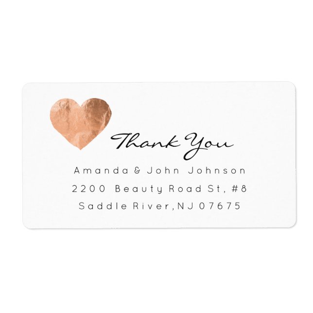 Pink Rose Gold Heart Brush Stroke Thank You Label (Front)