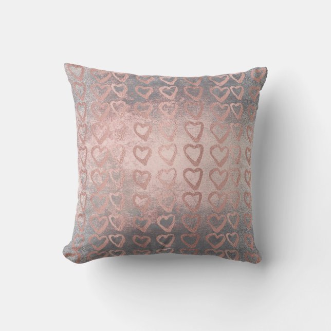 Pink Rose Gold Heart Gray Deluxe Cement Silver Throw Pillow (Front)