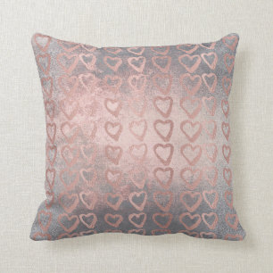 Pink Rose Gold Heart Gray Deluxe Cement Silver Throw Pillow