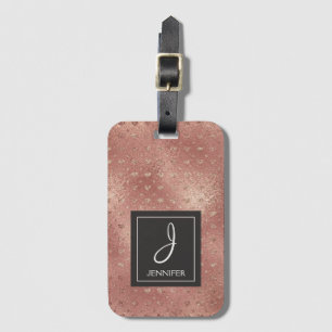 Pink Rose Gold Hearts Pattern Elegant Monogram Luggage Tag