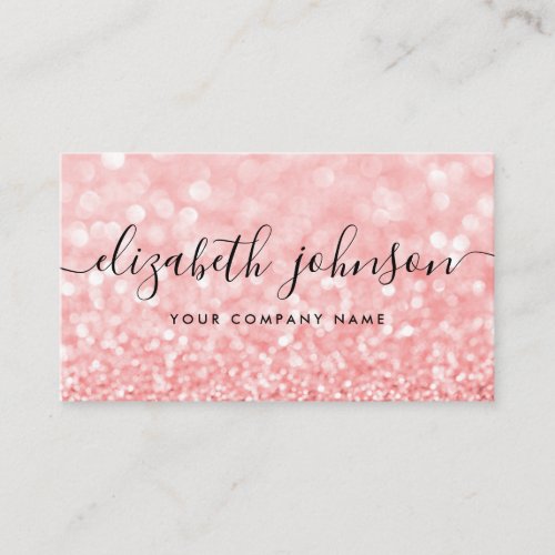 Pink Rose Gold Holographic Glitter Elegant Script Business Card