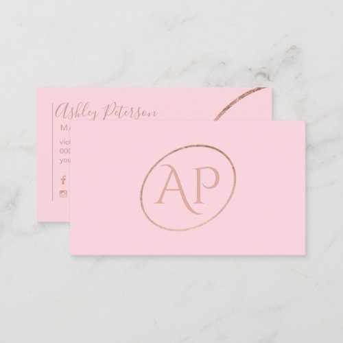 Pink rose gold initial logo hair makeup typography business card