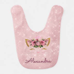 Pink Rose Gold Kitty Monogram 1st Birthday Baby Bib