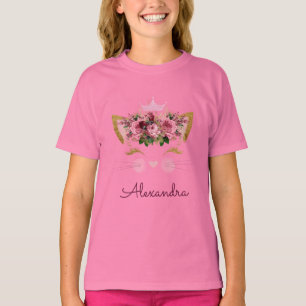 Pink Rose Gold Kitty Monogram Birthday T-Shirt