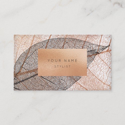 Pink Rose Gold Leaf Peach Glass Black White Business Card