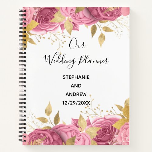 Pink Rose Gold Leaves Elegant Wedding Plans  Notebook