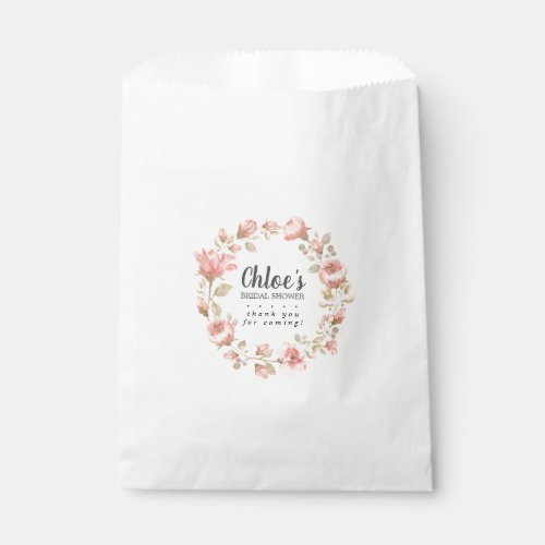 Pink Rose Gold Leaves Wreath Bridal Shower Favor Bag