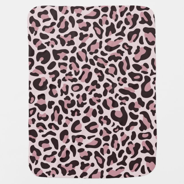 Pink Rose Gold Leopard Print Girl's Baby Blanket (Front)
