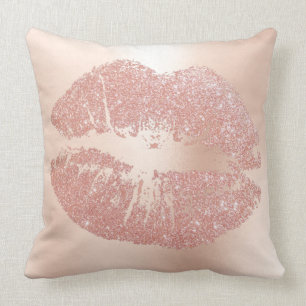 Pink Rose Gold Lips Glitter Blush Sparkly Kiss Lux Throw Pillow
