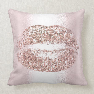 Pink Rose Gold Lips Glitter Pink Makeup Kiss Throw Pillow