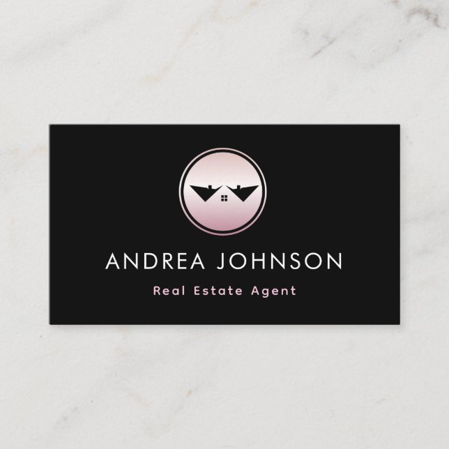 Pink Rose Gold Logo Real Estate Photo Qr Code Business Card (Front)