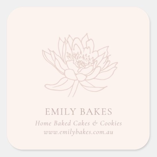 PINK ROSE GOLD LOTUS FLORAL BUSINESS PROFESSIONAL SQUARE STICKER
