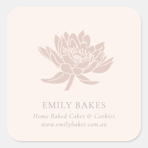 PINK ROSE GOLD LOTUS FLORAL BUSINESS PROFESSIONAL SQUARE STICKER