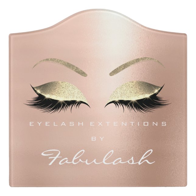 Pink Rose Gold Luxury Beauty Salon Lashes Makeup Door Sign (Large Crest Front)