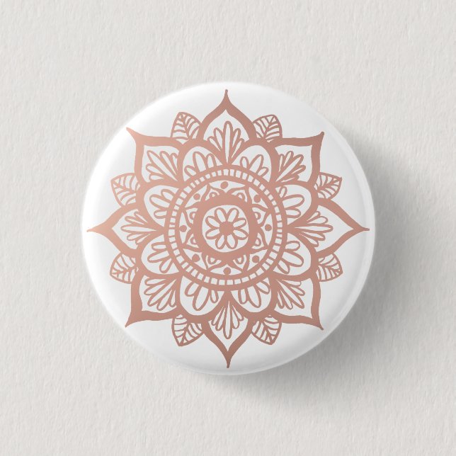 Pink Rose Gold Mandala Flower Button (Front)