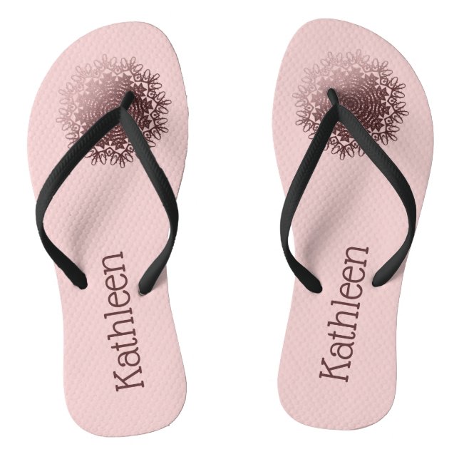 Pink Rose Gold Mandala Personalized  Flip Flops (Footbed)
