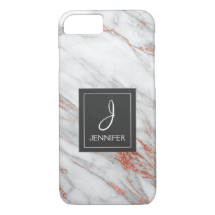Pink Rose Gold Marble Elegant Monogram iPhone 8/7 Case