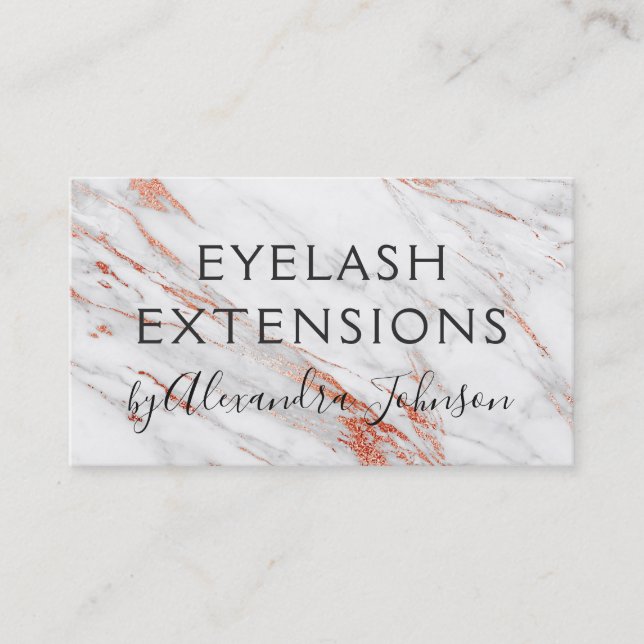 Pink & Rose Gold Marble Eyelash Extensions Business Card (Front)