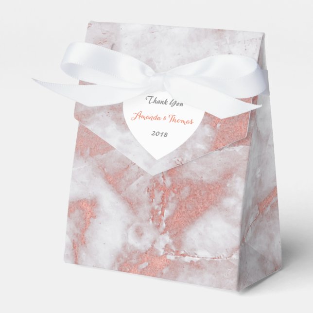 Pink Rose Gold Marble Heart Birthday Wedding Favor Boxes (Front Side)