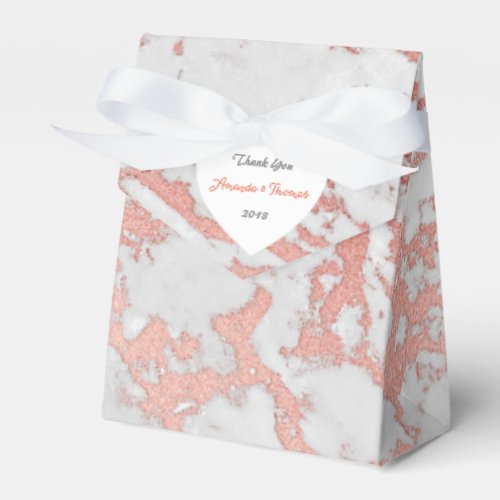 Pink Rose Gold Marble Heart Birthday Wedding Favor Favor Boxes