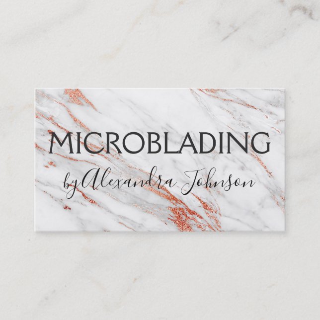 Pink & Rose Gold Marble Microblading Business Card (Front)